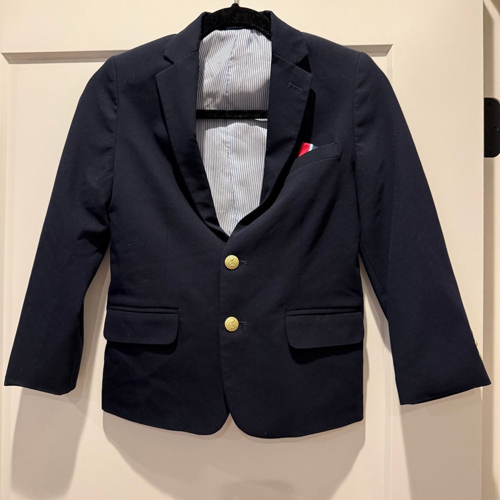 Preppy Classic IZOD Boys 8R Navy Blazer Gold Buttons Red Pocket Square